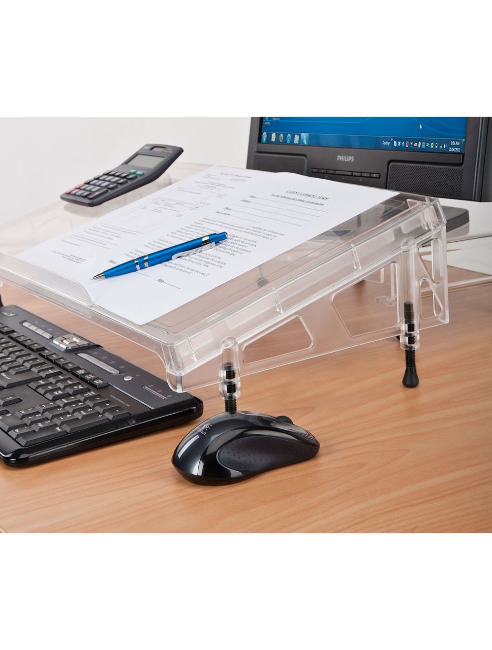 Regular Microdesk side view. Product is adjustable up to 45mm at the rear and 30mm at the front